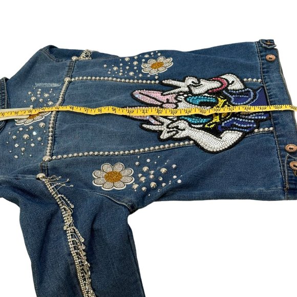 (H-221) Distressed Denim Jean Jacket Size S - Picture 12 of 13